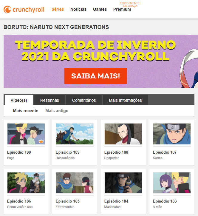 Episódios de Boruto na Crunchyroll Online