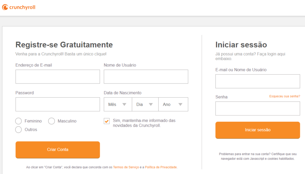 Como logar na Crunchyroll
