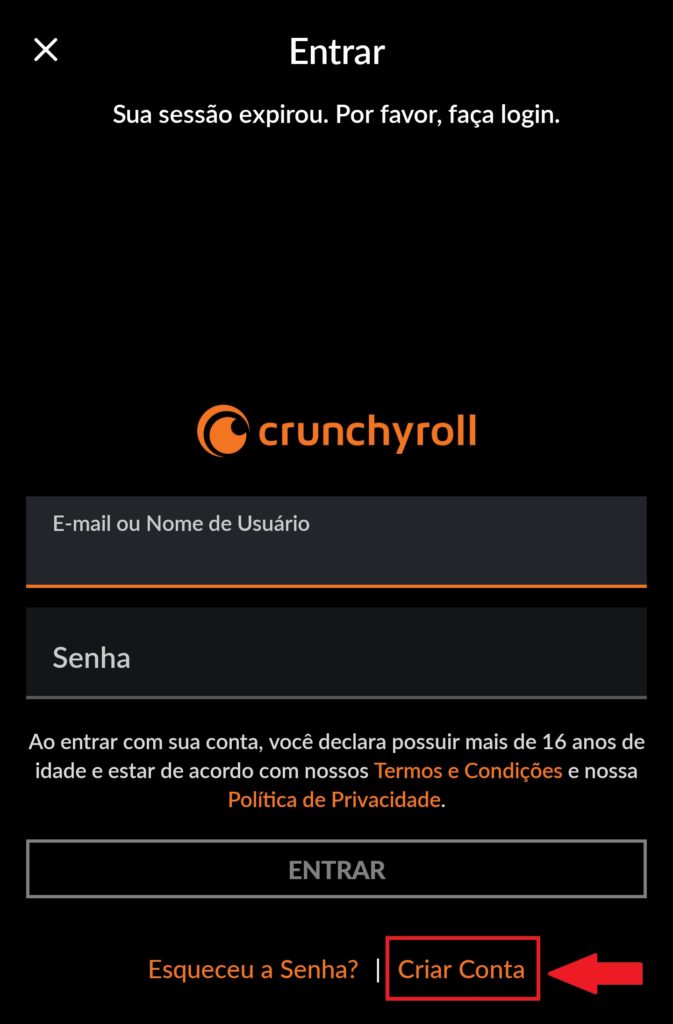 Login Crunchyroll Celular